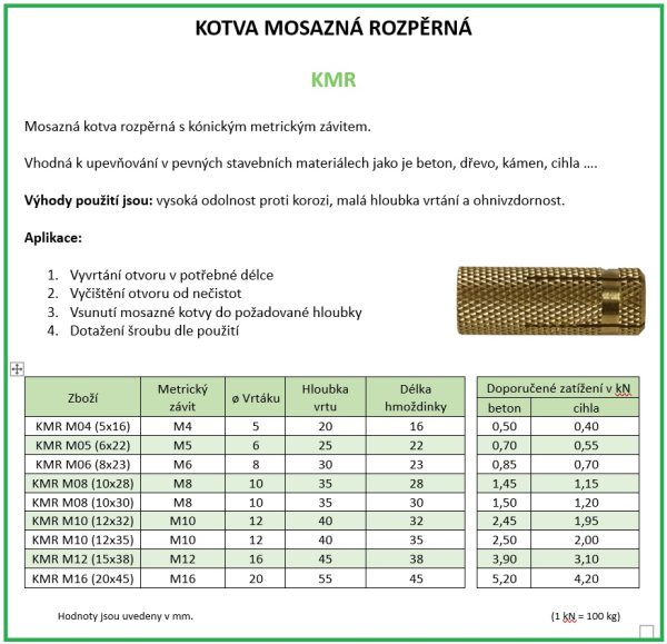 Kotva mosazná rozpěrná M06 (8x23) - Image 4
