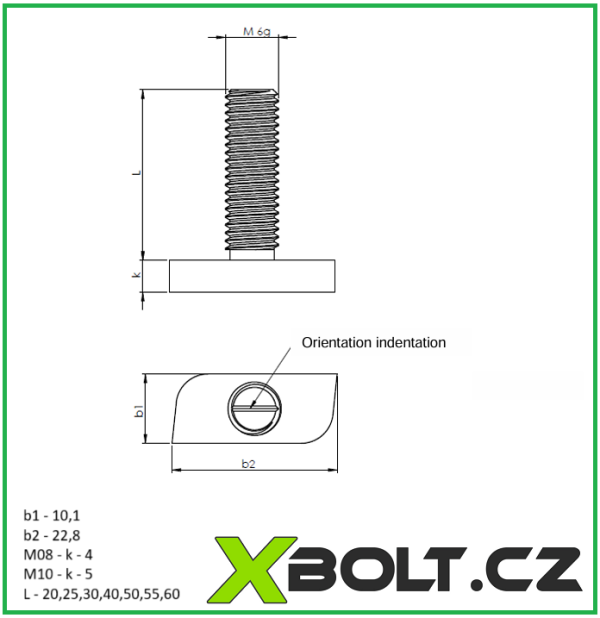 Šroub hlava T (kladívková) - M08x25 , A2 nerez - Image 2