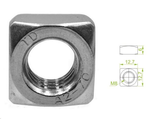 Matice čtvercová M8 DIN557, nerez A2 INOX - Image 2